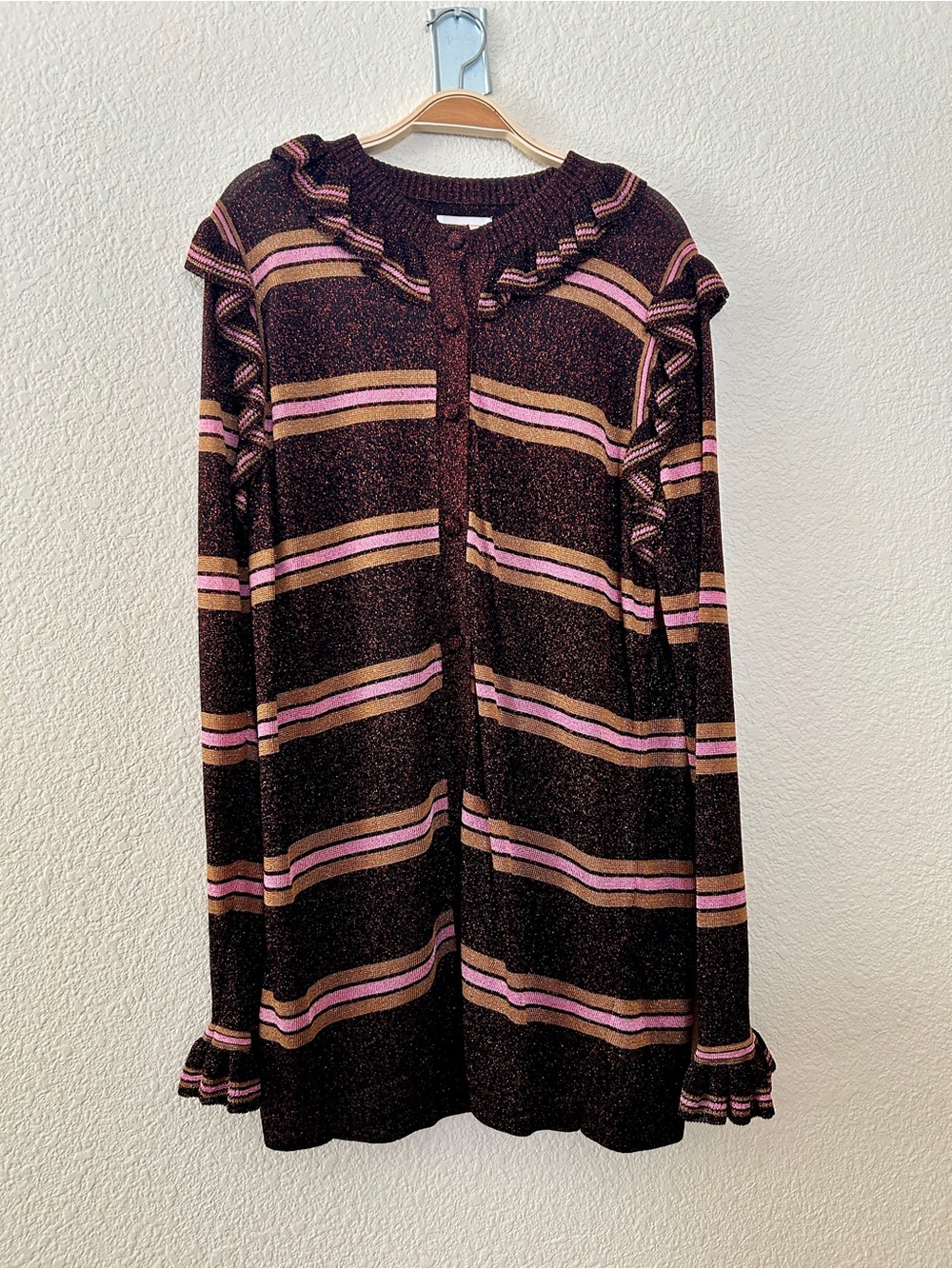 Hayley Menzies cherry blossom girl ruffle sparkly cardigan sweater sz XL